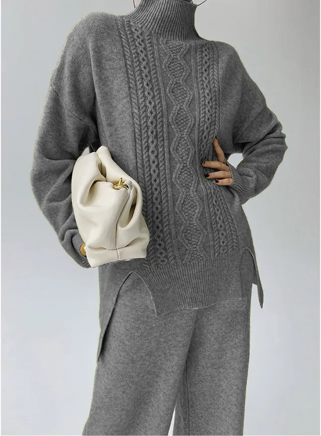 Idle Style Fashionable Set That Makes You Look Younger Women's Turtleneck Knitting Sweater Gray - Shop at LoveMi