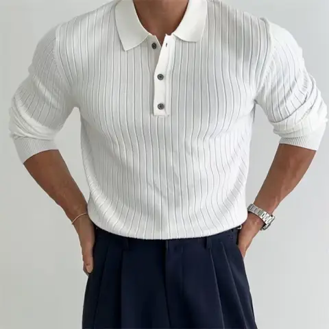 Lapel Button Long Sleeve Polo Shirt Slim Fashion Solid