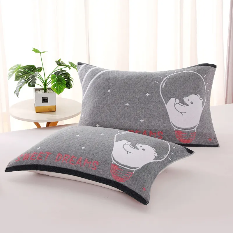Three-layer Blended Gauze Pillow Cover Cotton Printed Towel - Cute Pet Gray Under Light