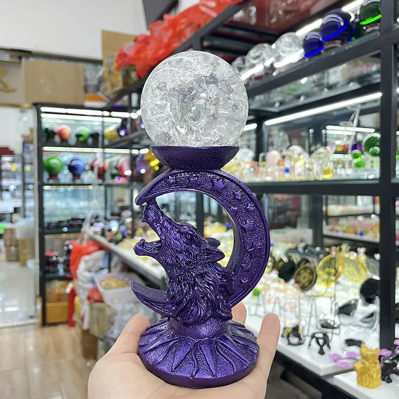 Crystal Ball Holder Resin Crafts Moon Wolf Head Base Ornaments