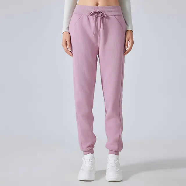 Fleece lined Warm Leisure All matching Track Sweatpants Pink Peony - Shop at LoveMi