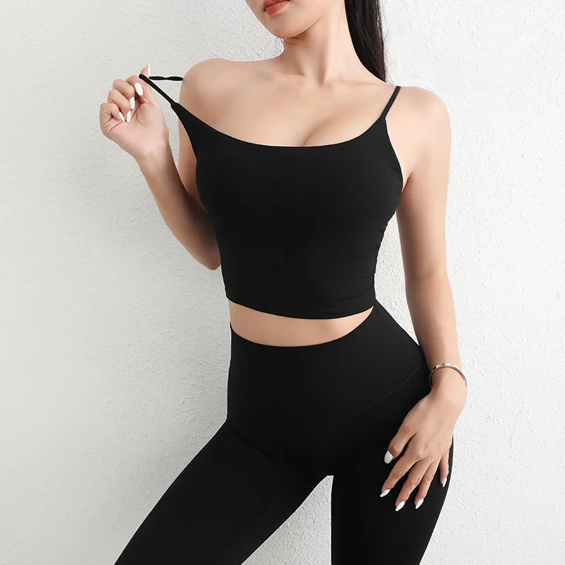 Yoga Fitness Spaghetti Strap Tank Top - Black