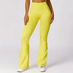 Wide Leg Tight Seamless Hip Lifting Yoga Bell-bottom Pants - Lemon Yellow - View 1