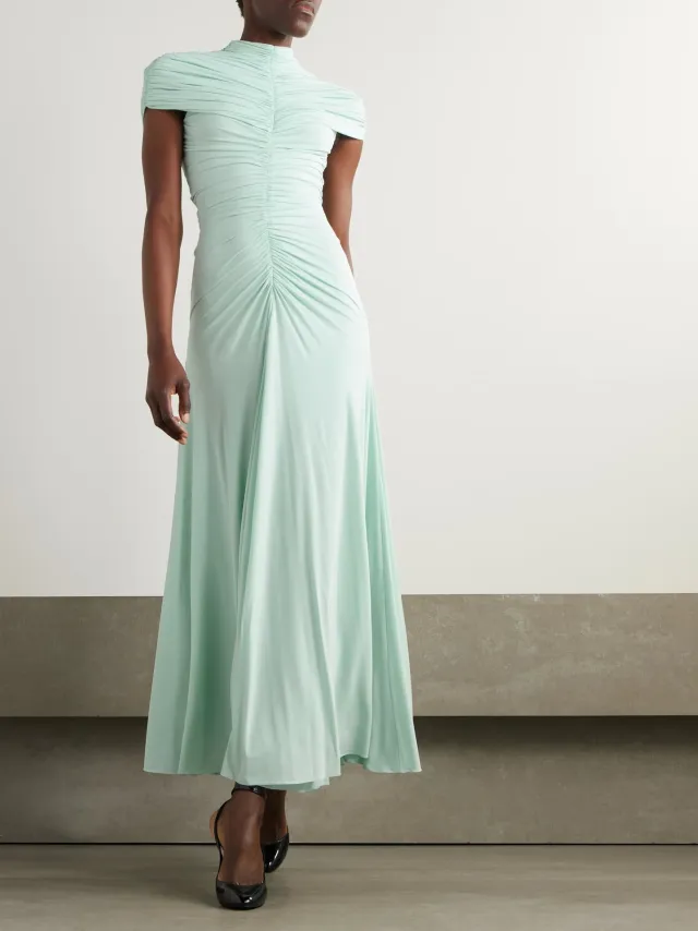 Women's New Elegant Round Neck Pleated European And American Dress Emerald - Shop at LoveMi