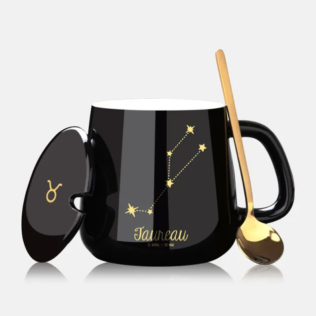 Ceramic Water Cup Household With Lid And Spoon Coffee Cup Taurus Ordinary Packaging - Shop at LoveMi