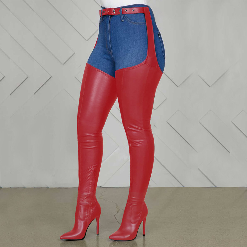 European And American Style Over The Knee Boots Pointed High Stiletto Heel Belt Buckle Women's Side Zipper Boots