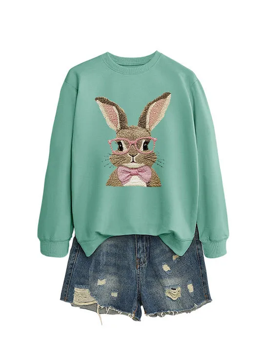 Brown Rabbit Bow Round Neck Sports Sweater Light Green Sweater - Shop at LoveMi