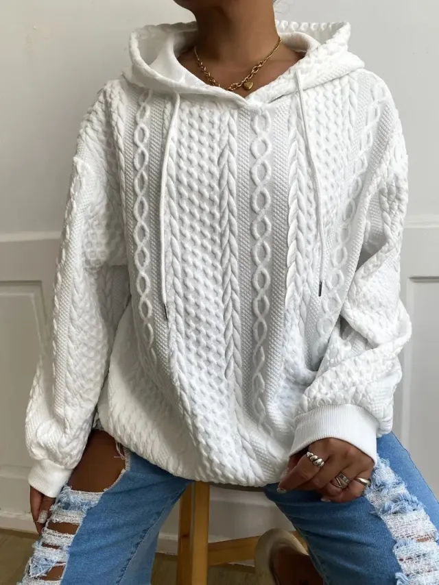 Women's Fashion Twist Pocket Hooded Top Sweater White - Shop at LoveMi