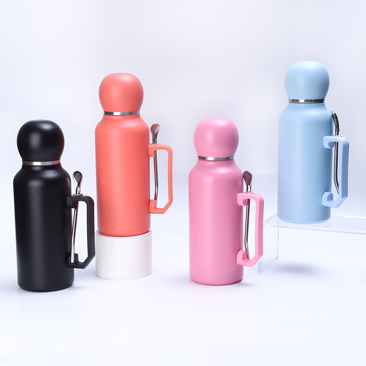 1300ML Vacuum Cup With Stirring Straw Spoon Football Cup 304 Stainless Steel Handle