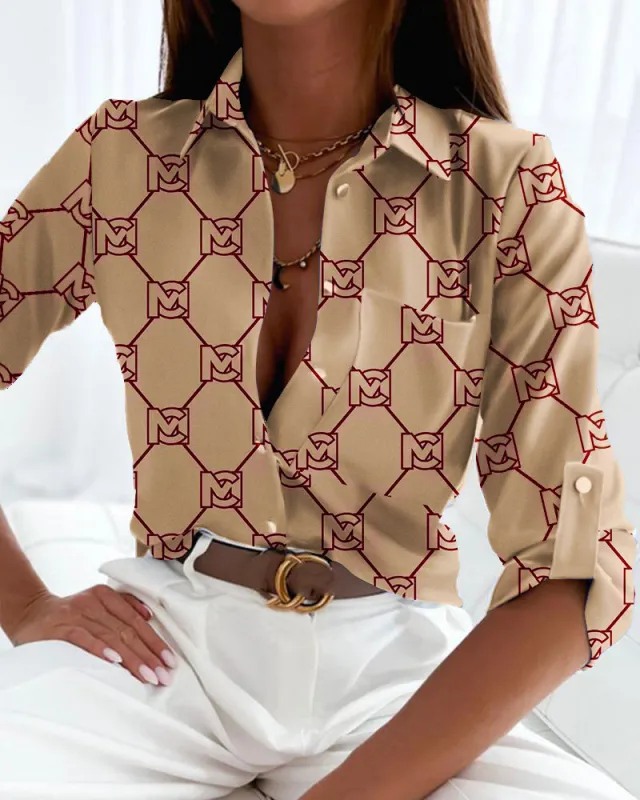 Women's Long sleeved Shirt Print Khaki - Shop at LoveMi