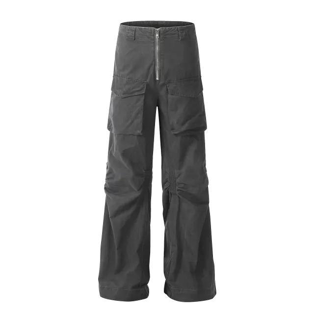 Retro Overalls American Fashion Brand Slim Fit Straight Cargo Pants Gray - Shop at LoveMi