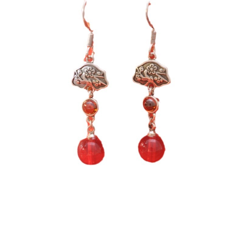 Elegant Long Earrings In Red Agate