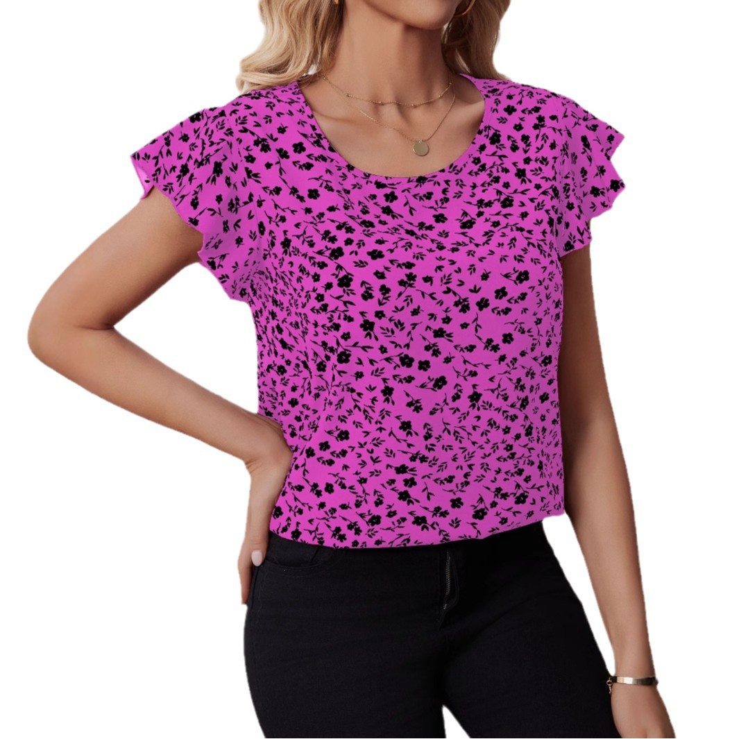 Chiffon Shirt Short-sleeved Shirt European And American Fashion Casual Printing