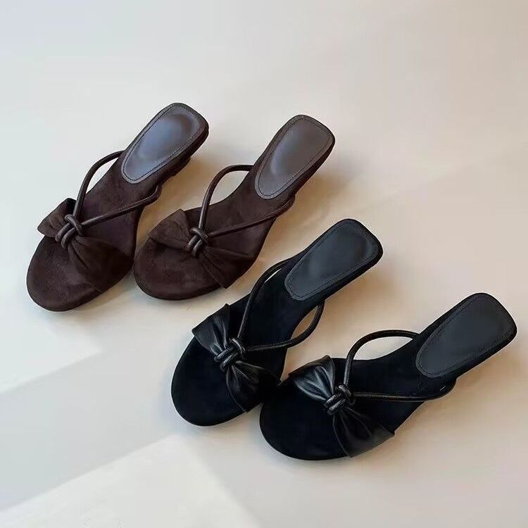French-style Vintage Bow-tie Wedge Sandals For Women