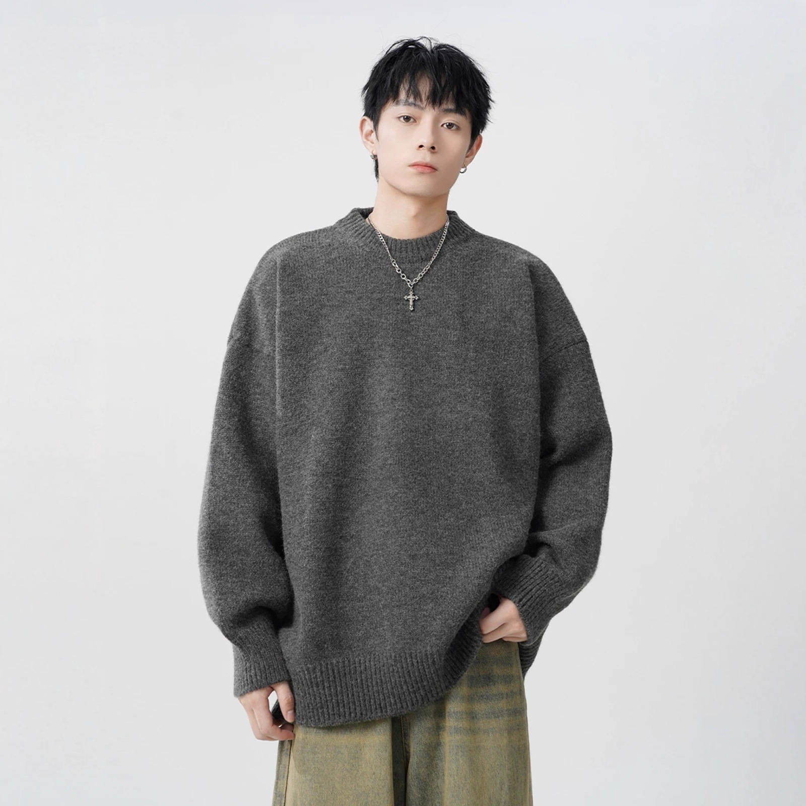 Laid-back Versatile Loose-fitting Knit Sweater For Teens And Young Adults - Image 1