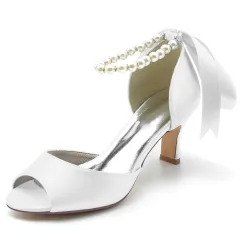 Chunky Heel Pearl Chain Ribbon High Heels Blue Hollow - Blue - View 1
