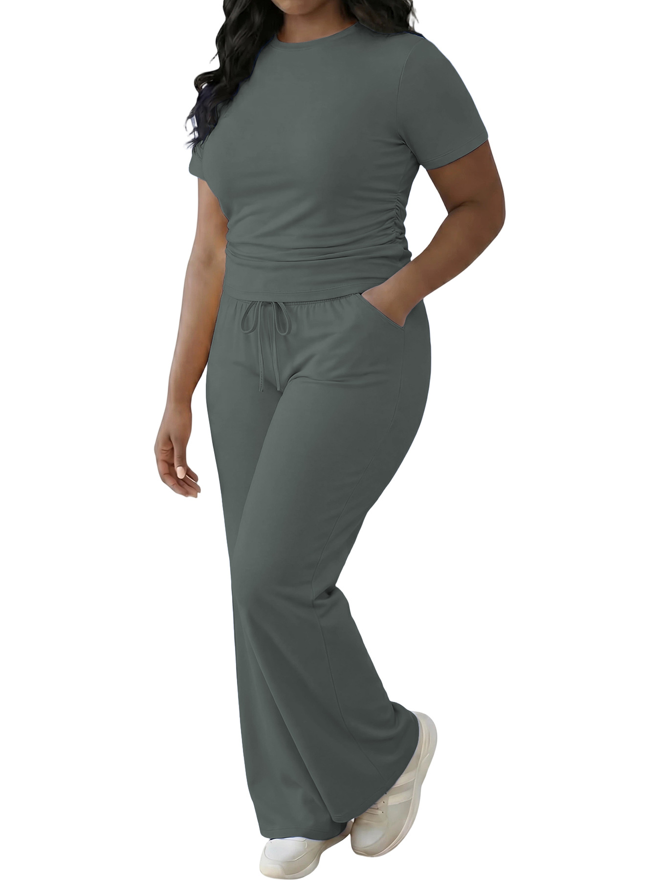 Womens Solid-color Top And Pants Set 9