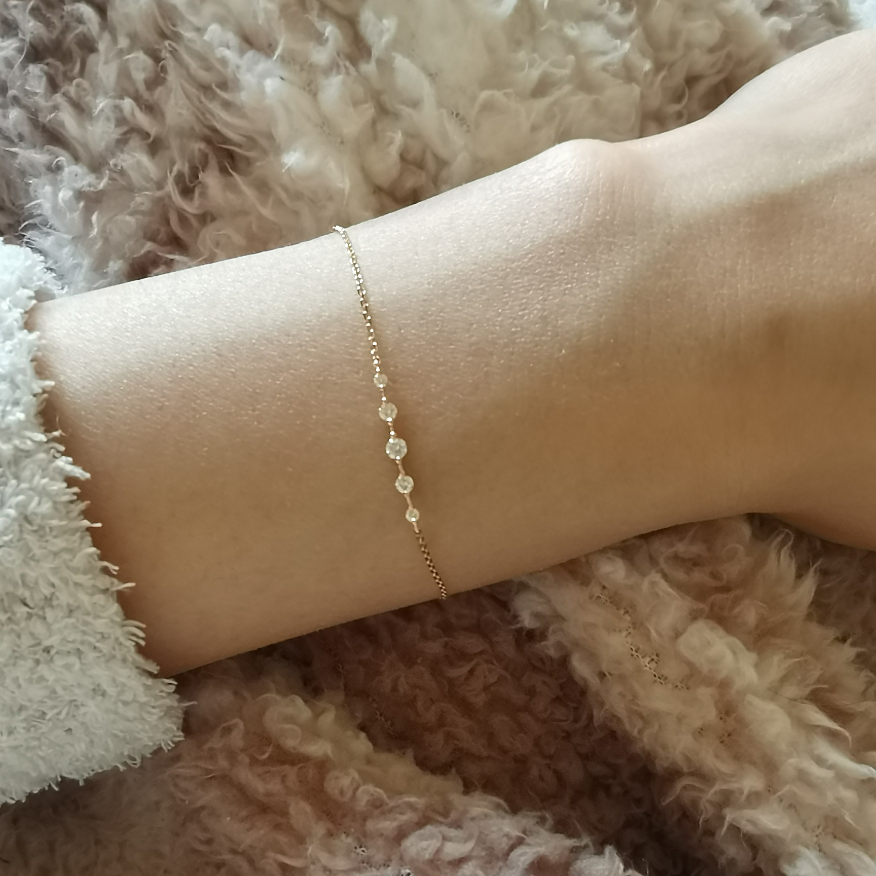 Gang Drill Bracelet Female Plated 14K Gold Five Zircon Fine Design Sense Minimalist Japanese Style
