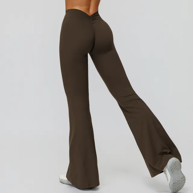 Yoga Bell bottom Pants High Waist Running Sports Pants Black Coffee - Shop at LoveMi