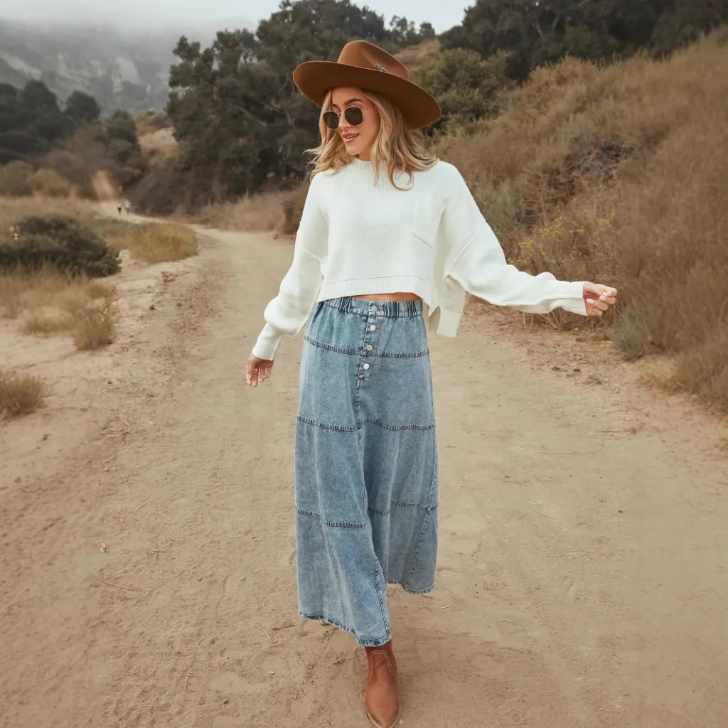 Fashion Layered Stitching Women's Denim Skirt - Snowflake Colour