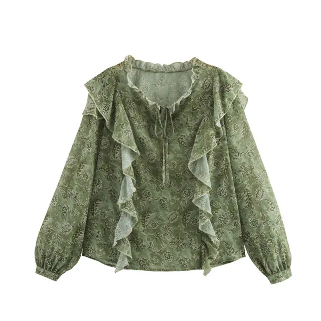 Laminated Decoration Gentle And Stylish Printed Round Neck Shirt Picture Color L - Shop at LoveMi