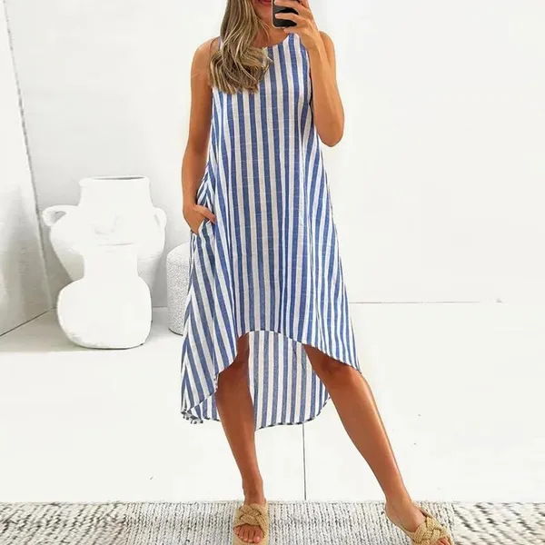 Loose-fitting Sleeveless Striped Strap Dress