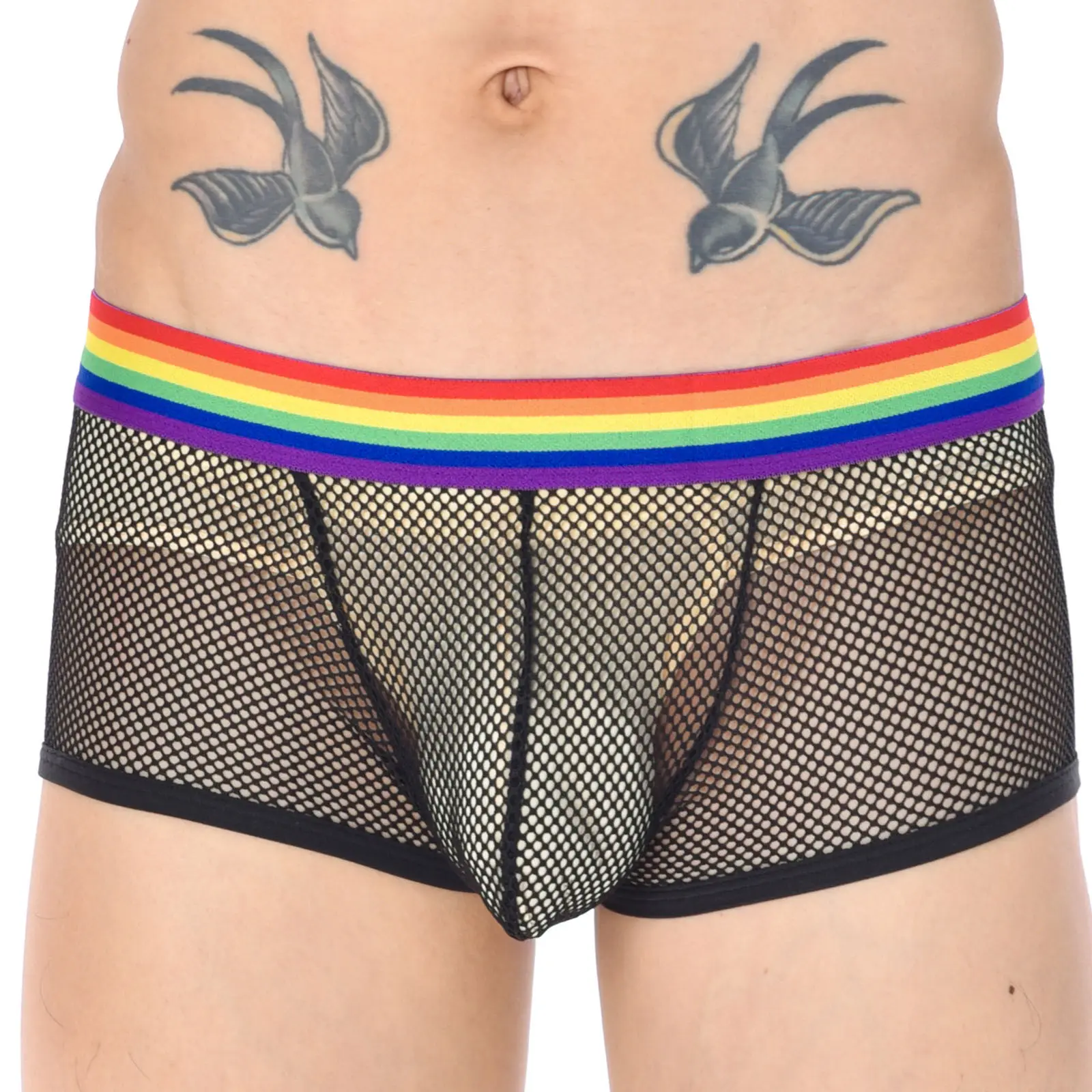 Men's Low Waist Mesh Panties Rainbow Belt