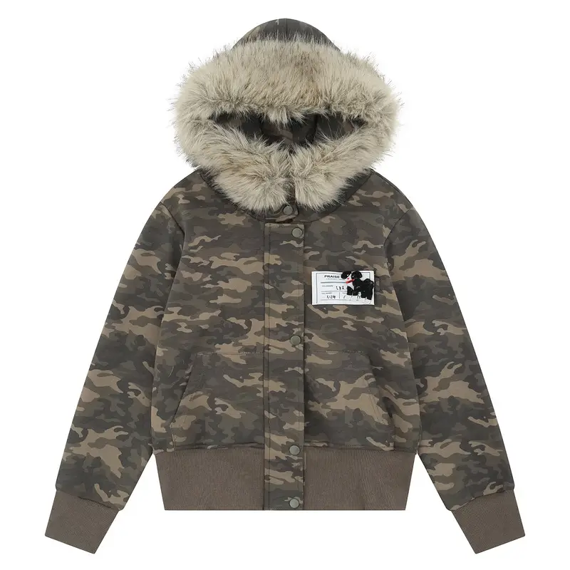 American Retro Camouflage Hooded Cardigan