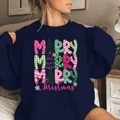 Merry Christmas E Cartoon Sweatshirt Festive Cute Gifts - Deepblue - View 1