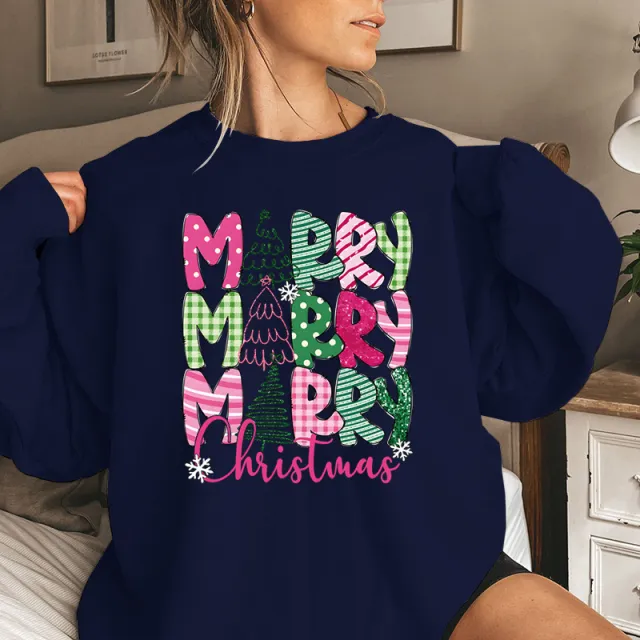 Merry Christmas E Cartoon Sweatshirt Festive Cute Gifts Deepblue - Shop at LoveMi