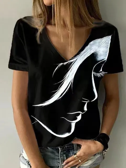 Women's Printed Pullover Short sleeved Top White - Shop at LoveMi