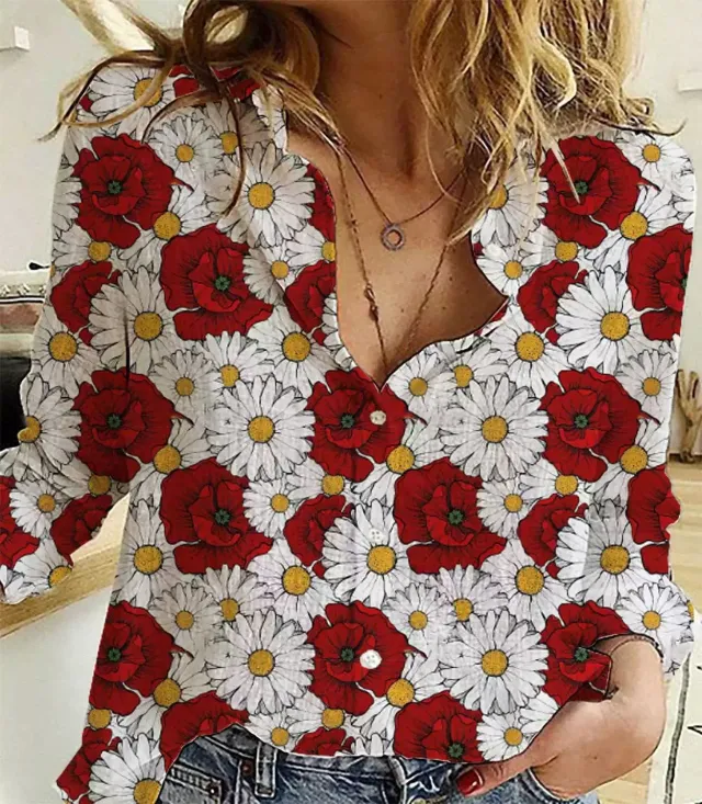 Women's Summer Shirt Digital Printing Plant Flower Pattern Color5 Xxxl - Shop at LoveMi