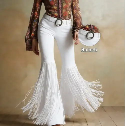 Retro Western-style Fringed Flared Pants