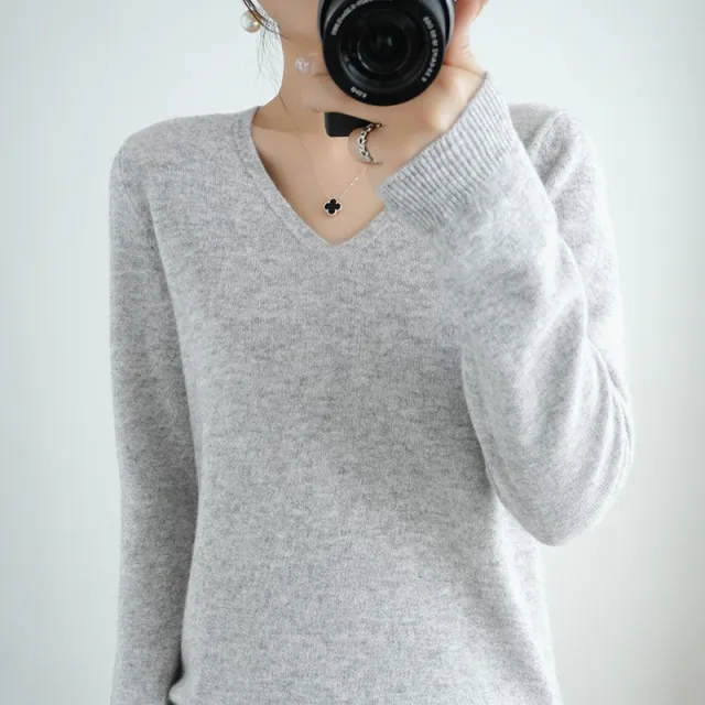 Sweater Short Plus Size Pullover Bottoming Shirt Gray V Neck - Shop at LoveMi