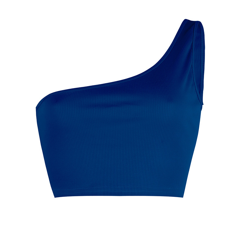 Women's Fashion Solid Color Low Cut Sleeveless Midriff-baring One Shoulder Halterneck Vest