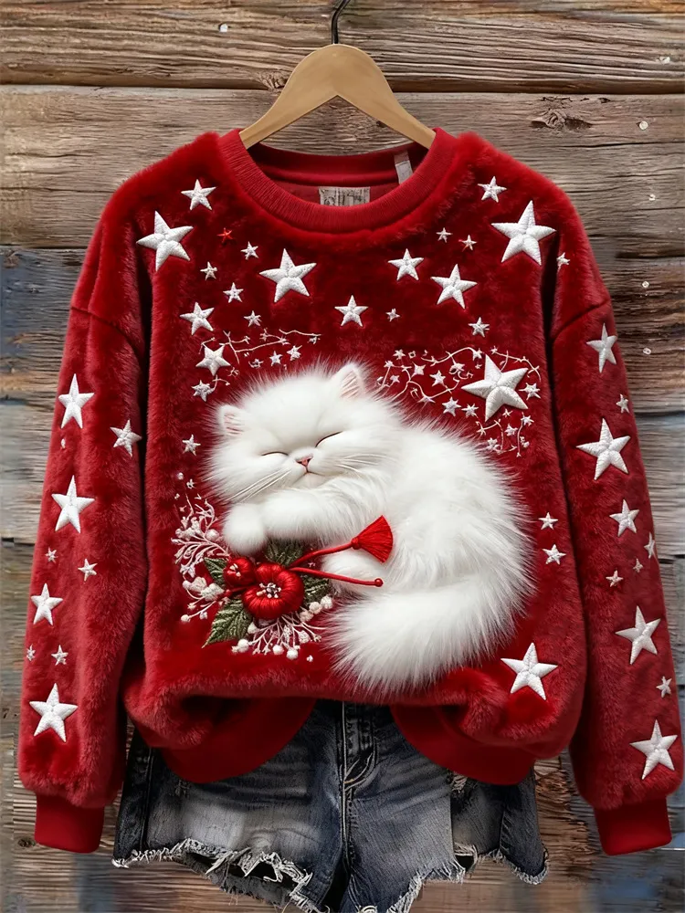3D Digital Print Pattern Christmas Women's Round Neck Sweatshirt - Fh3Iuw75B08E25-4Xl
