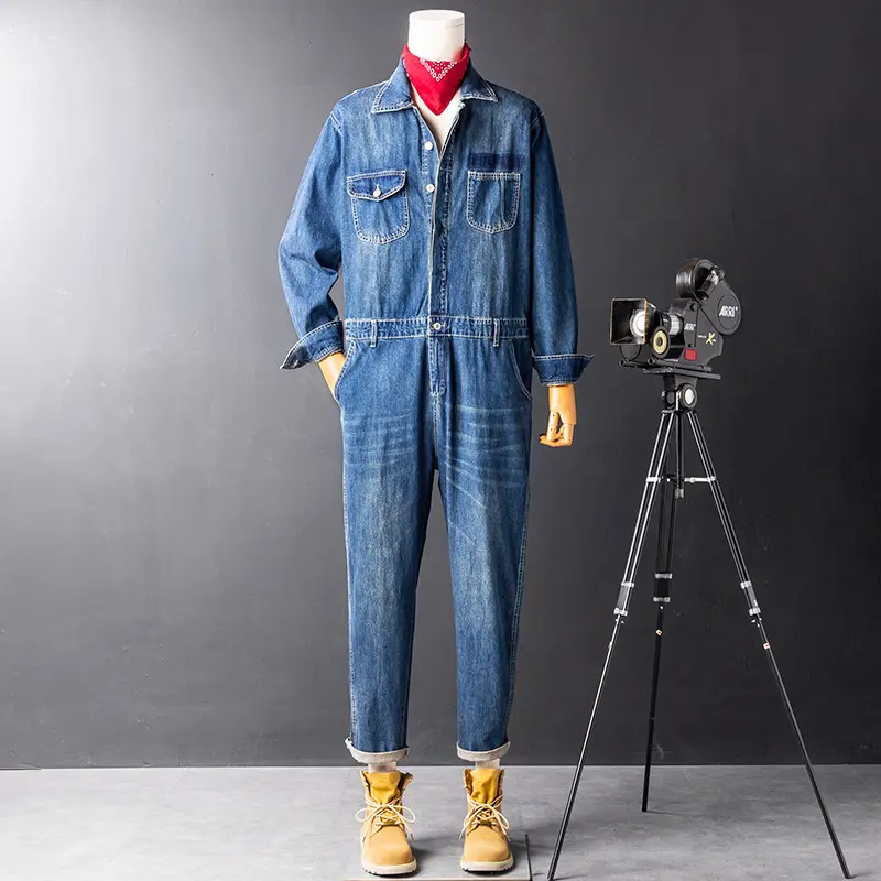 Retro Denim Casual Jumpsuit Set