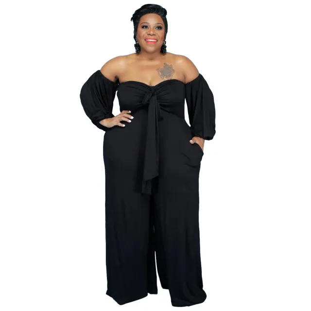 Tube Top Solid Color Jumpsuit Wide Leg Pants Black - Shop at LoveMi