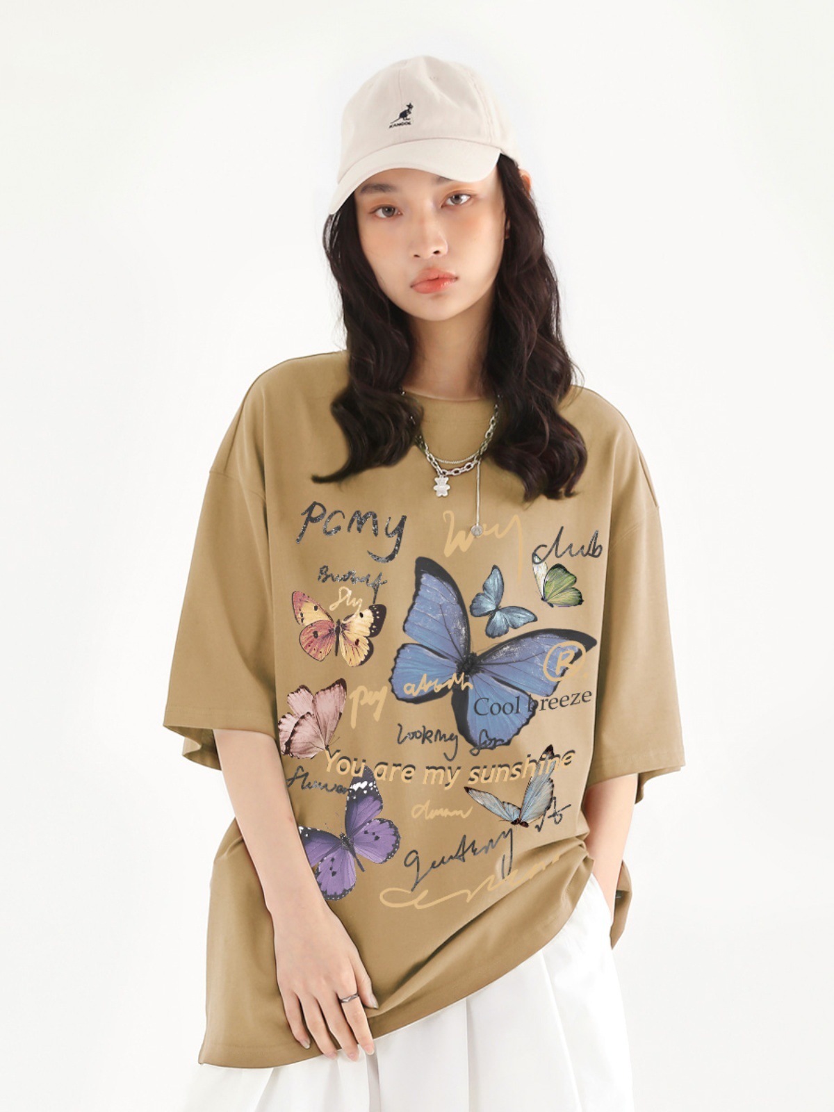 Summer New Lovers Outfit Ins Shoulder National Fashion T-shirt Half Sleeve Top Women