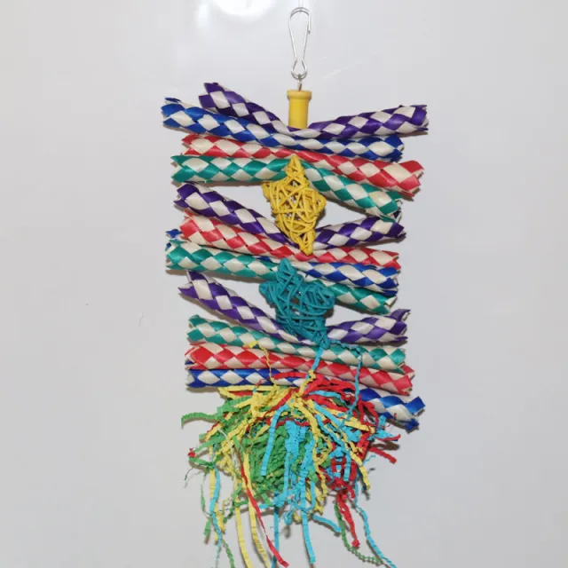 Colorful Shredded Paper And Rattan Weaving Wooden Gnawing Bird Cage Decoration Large 14X25Cm - Shop at LoveMi