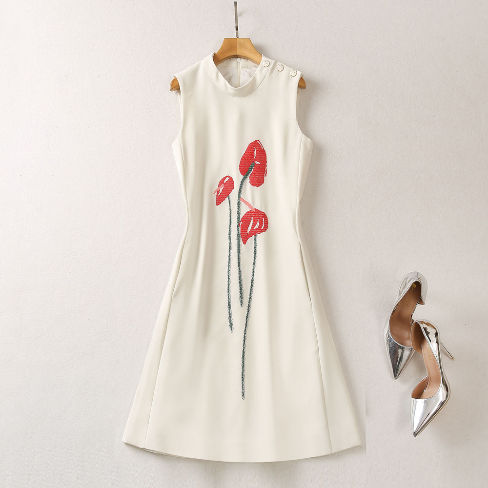 Embroidered Stand-Collar Vest Dress, picture 5 of 5