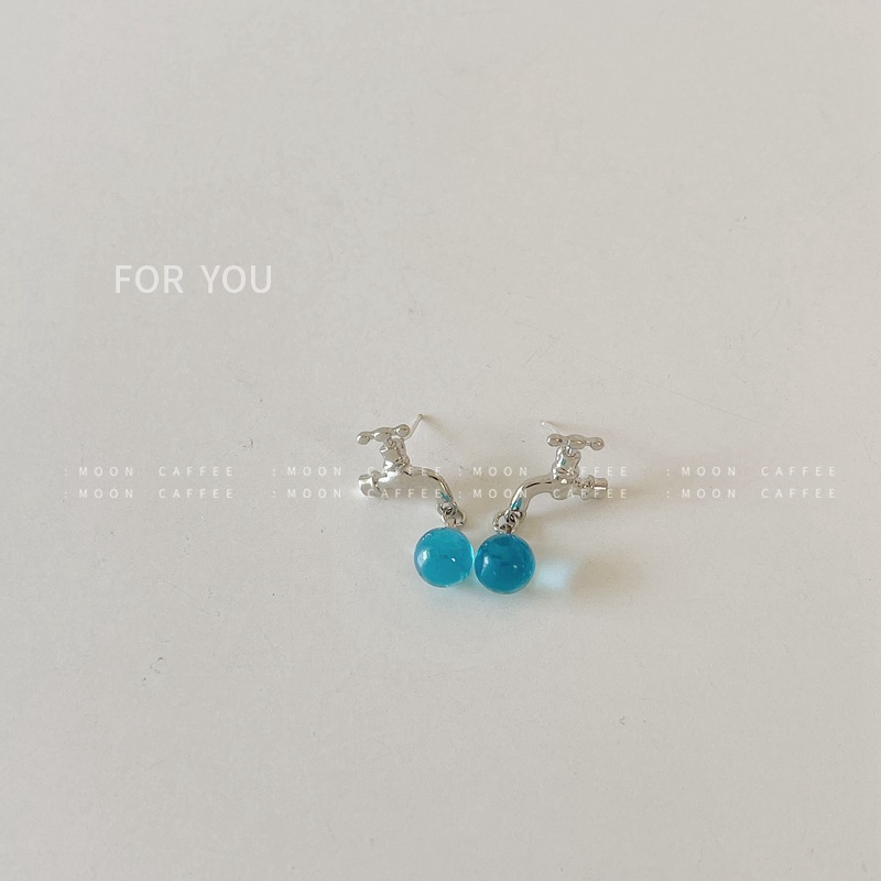 Student Minority Style Fun Design Faucet Water Drop Cute Sweet Cool Ear Studs Silver Needle Jewelry