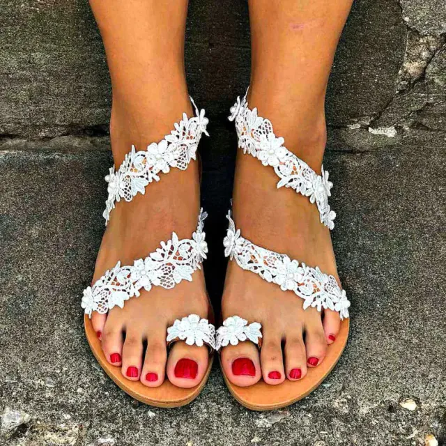 Flat Toe Ring Pearl Flower Sandals Orange - Shop at LoveMi