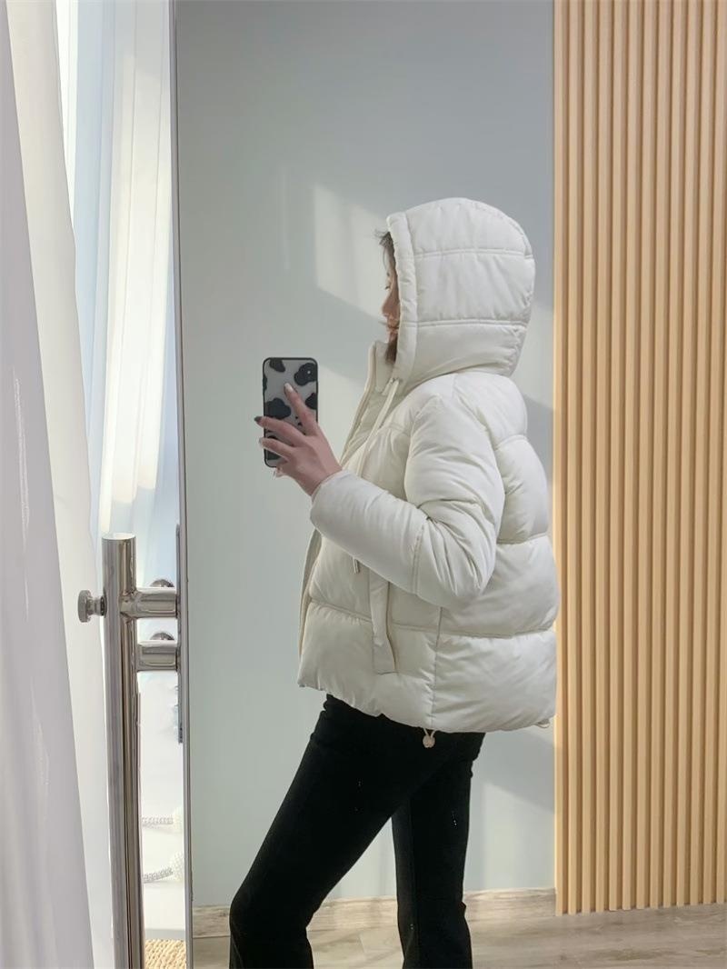 Autumn And Winter Simple Hooded Cotton-padded Solid Color Elastic Cuff Coat Versatile Bread Coat