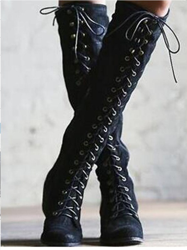 Solid Color Thick Low Heel High-top Lace-up Fashion Women's Boots - Picture 10 of 12
