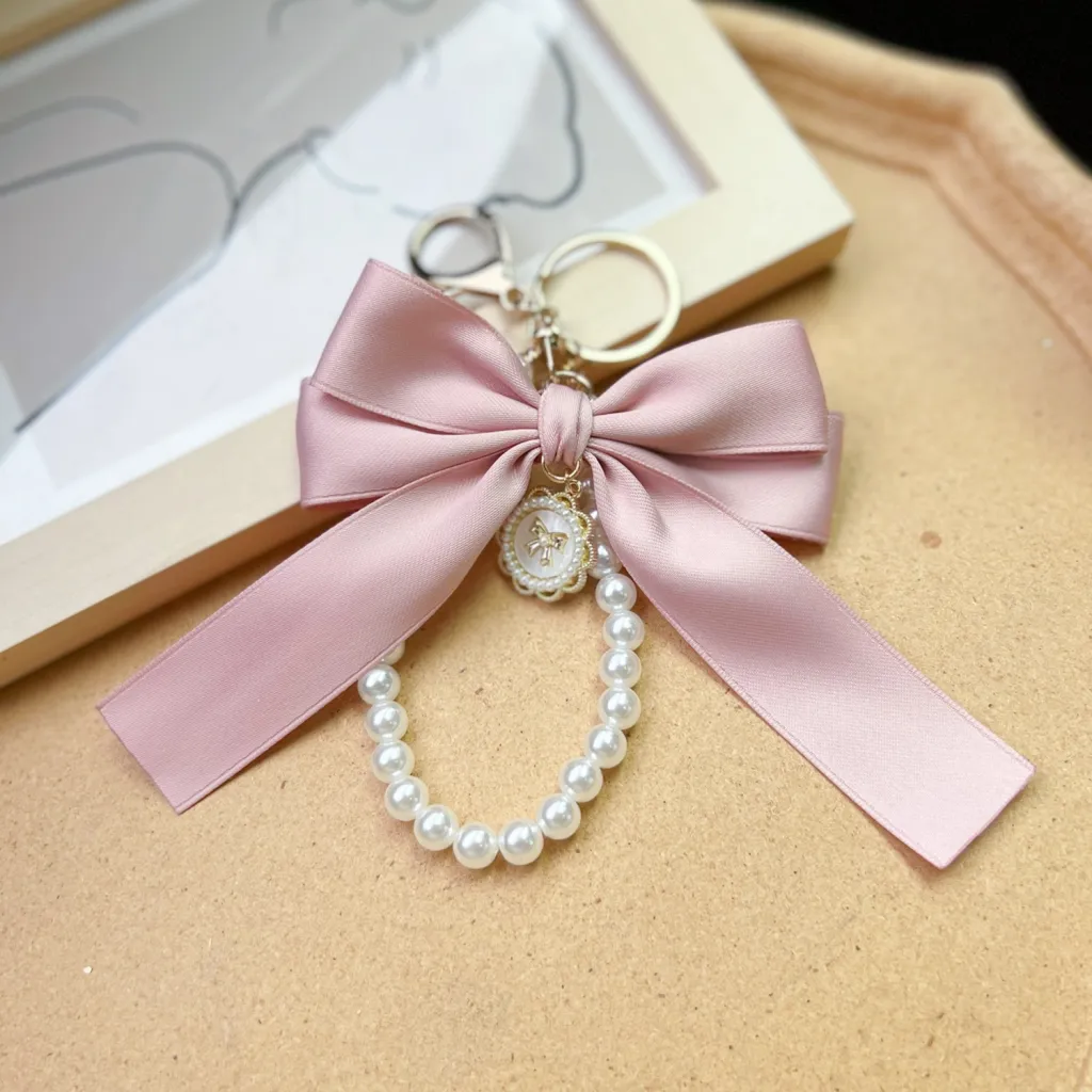 Bow Pearl Metal Keychains Decoration - Pink