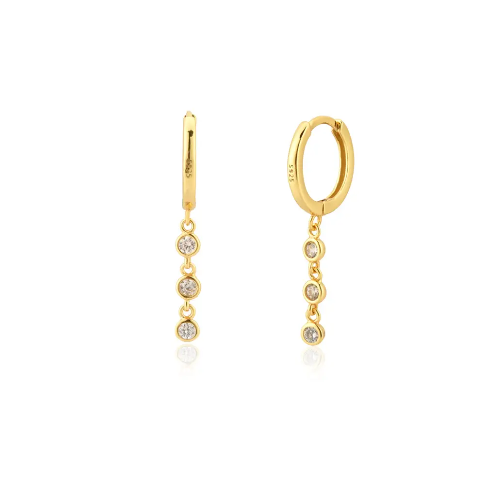 Europe And America Cross Border S925 Silver Round Stone Zircon Ear Drops Trend