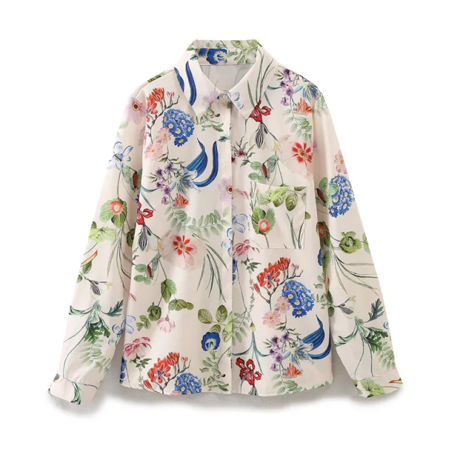 Women's Fashion Casual Hipster Floral Printed Satin Shirt - Shop at LoveMi