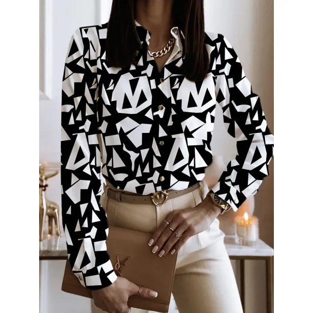 Spring And Autumn Long Sleeve Loose Printed Long Sleeve Lapel Mid length Shirt Style14 - Shop at LoveMi