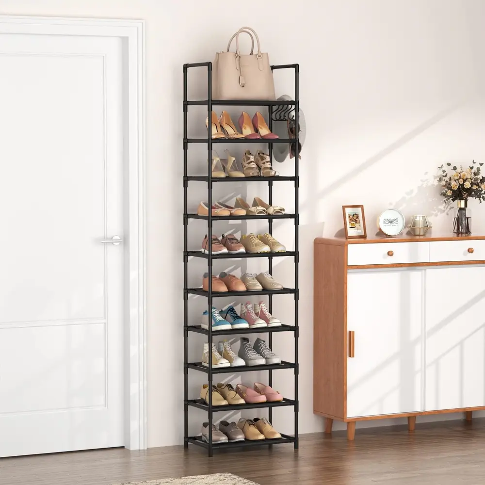 Simple Storage Cabinet Single Row Shoe Rack Black Entrance